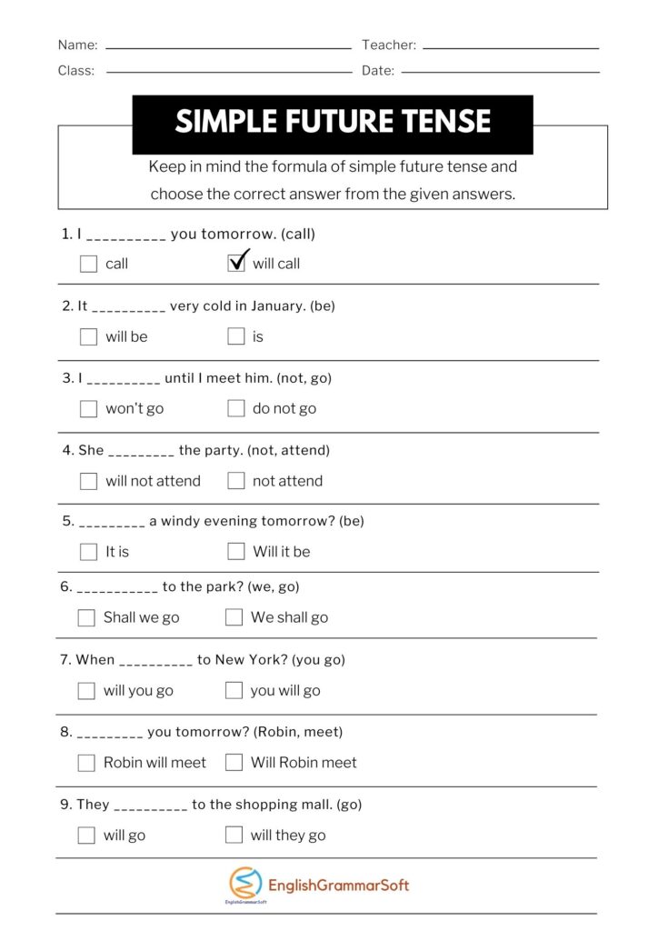 Future Tense Worksheets French
