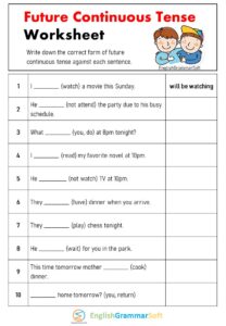 Worksheet on Future Continuous Tense with Answers - EnglishGrammarSoft