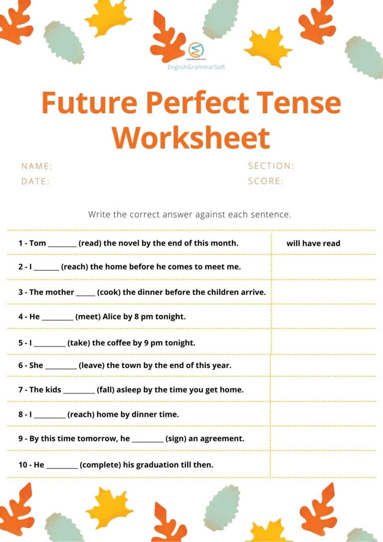 Free Printable Worksheets On Future Perfect Tense EnglishGrammarSoft