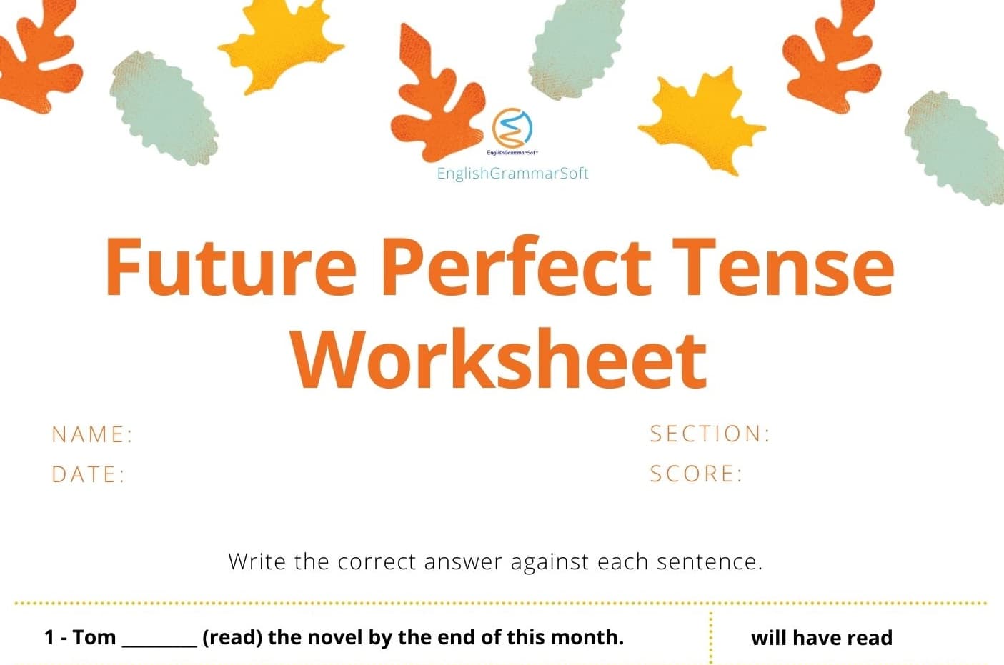 Worksheets on Future Perfect Tense