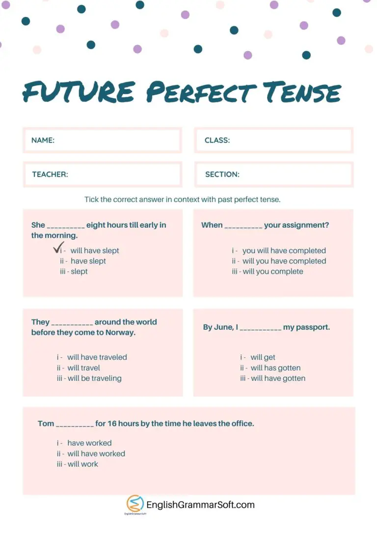 Free Printable Worksheets On Future Perfect Tense EnglishGrammarSoft