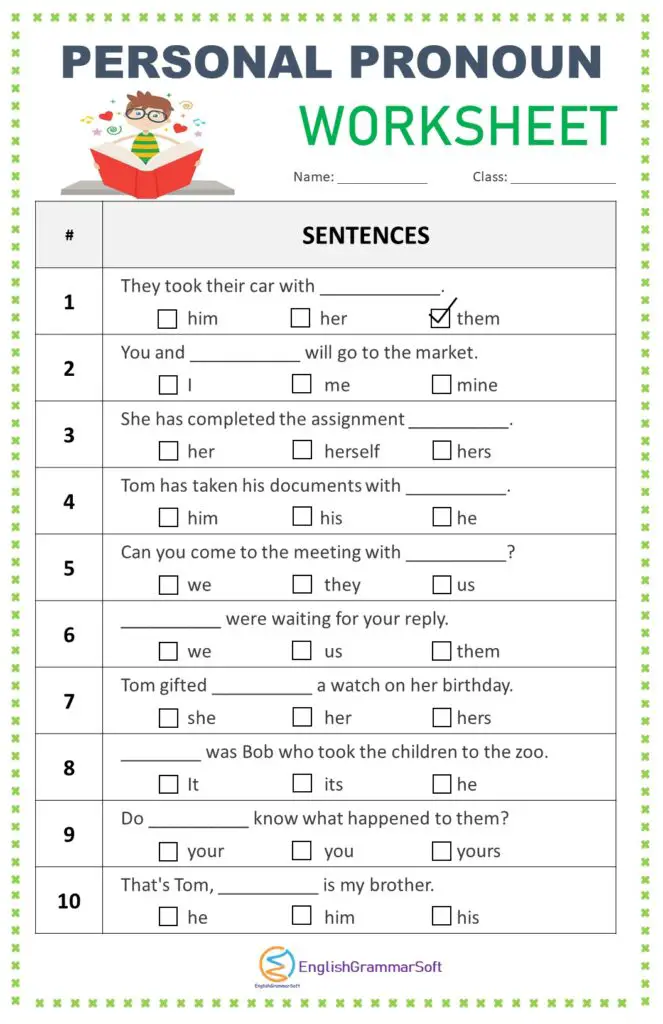 Pronoun Worksheets For Grade 4 With Answers
