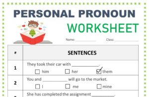 Personal Pronoun Worksheet and Exercise