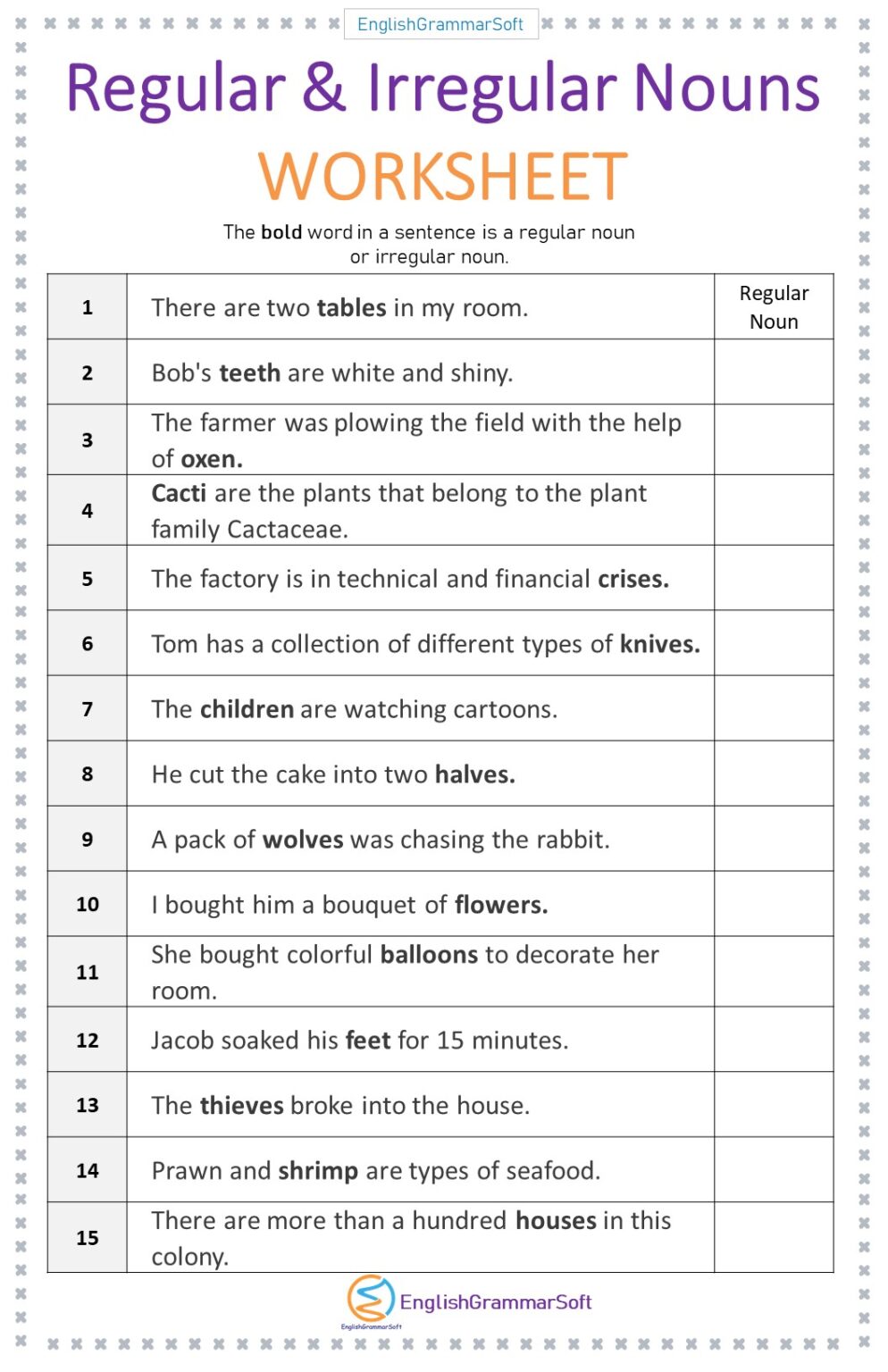 Identifying Regular And Irregular Nouns Worksheet