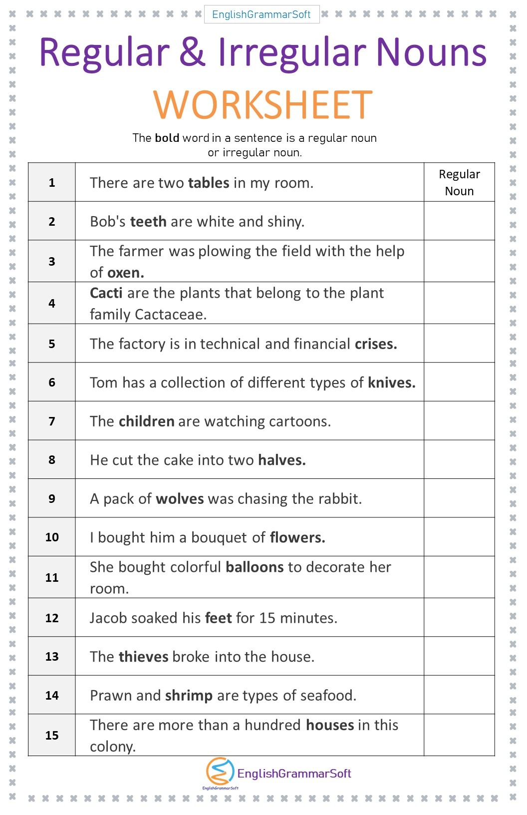 Regular and Irregular Nouns Worksheet