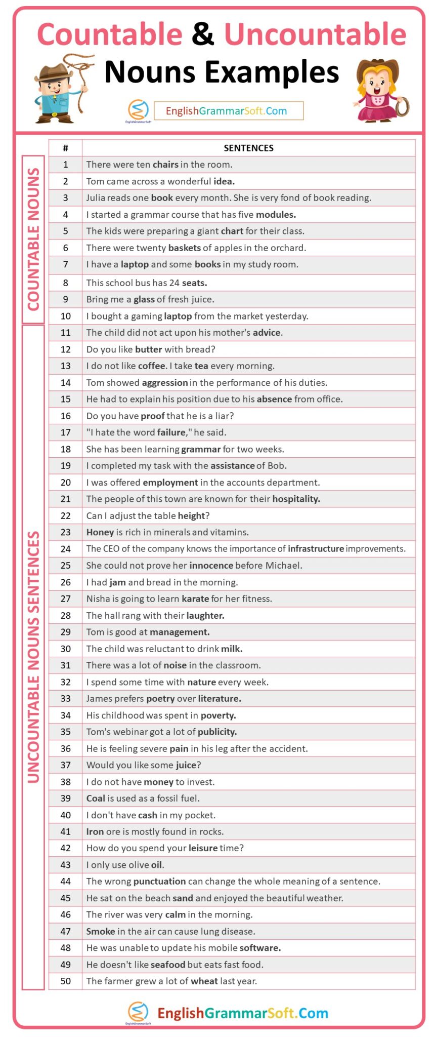 Sentences With Countable And Uncountable Nouns 50 Examples 