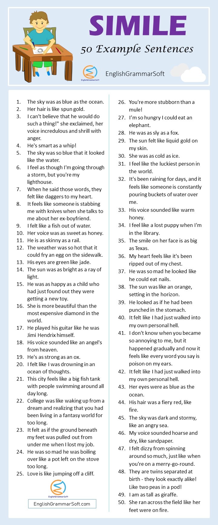 50 Sentences of Simile (Common Examples of simile)
