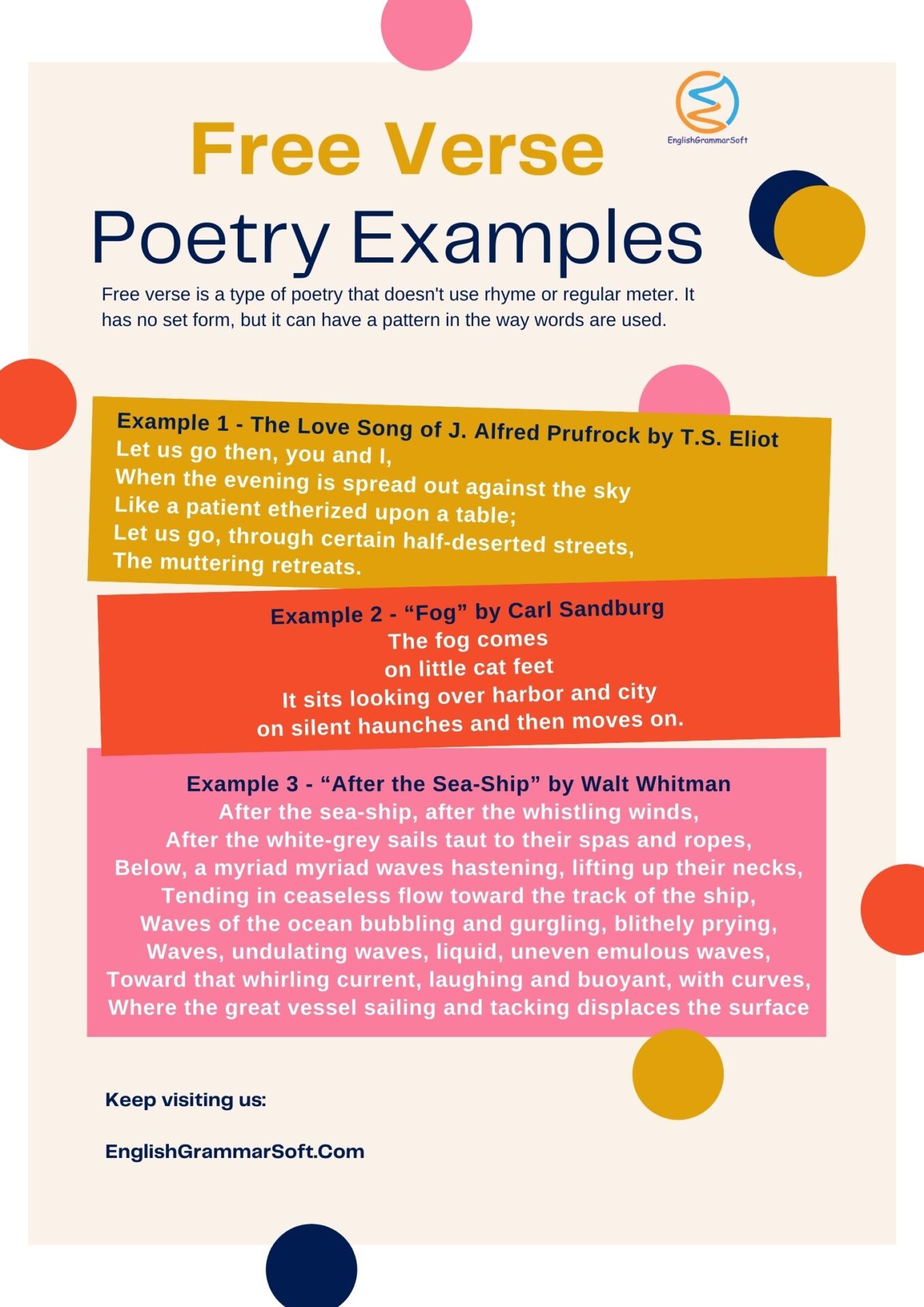 Free Verse Poetry Examples - EnglishGrammarSoft