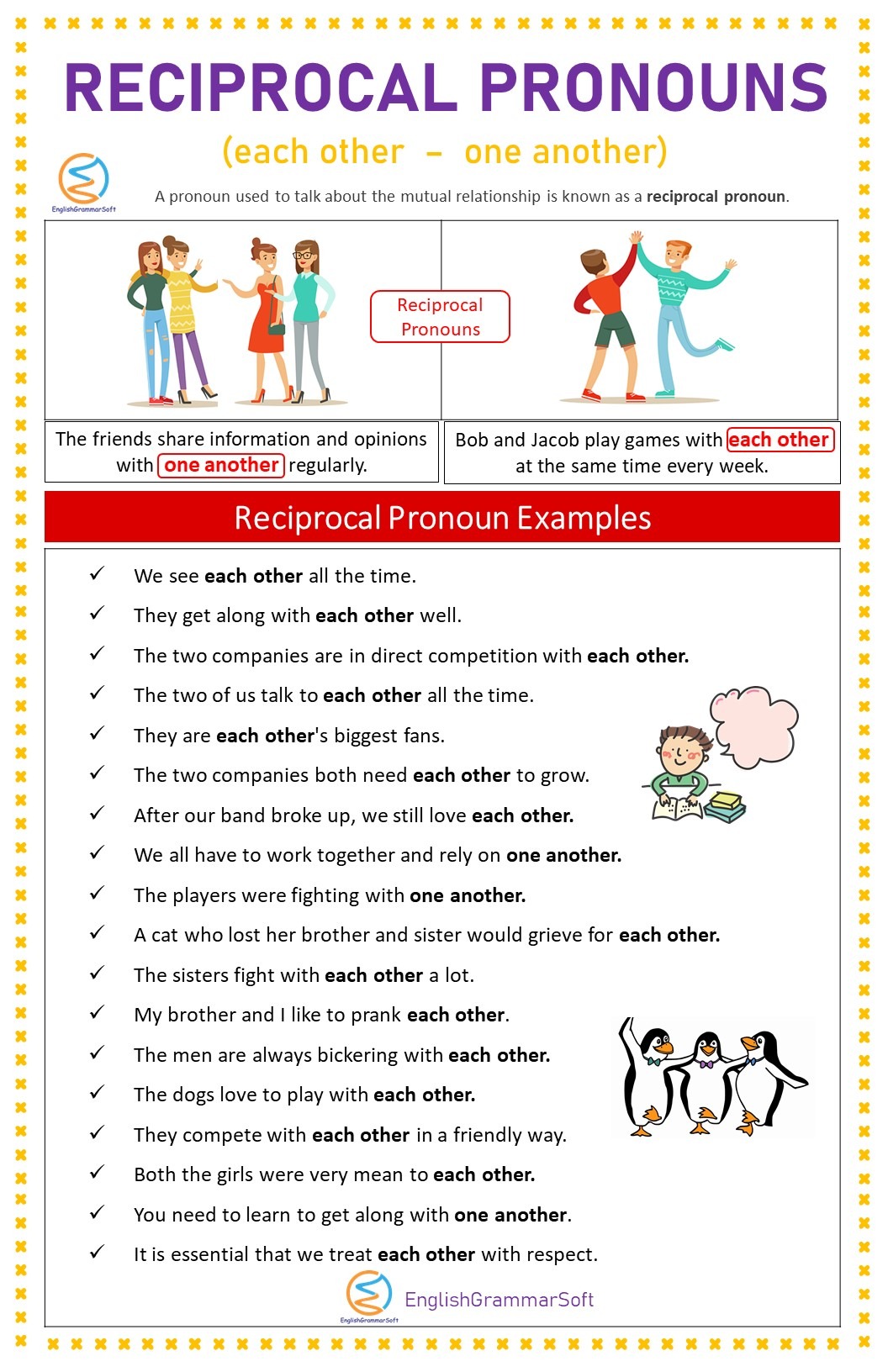 reciprocal pronouns exercise worksheet sentences englishgrammarsoft