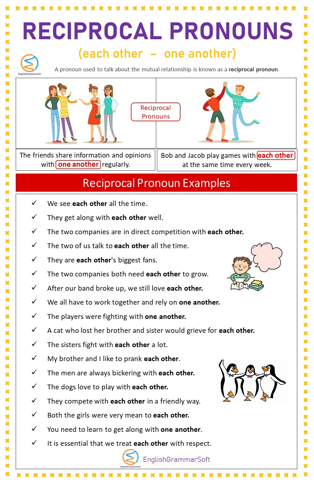 Reciprocal Pronouns Exercise Worksheet Sentences EnglishGrammarSoft