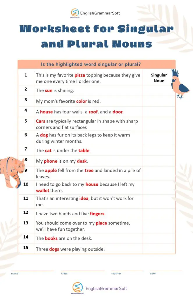 Singular and Plural Nouns (15 Rules, 50 Examples & Worksheet ...