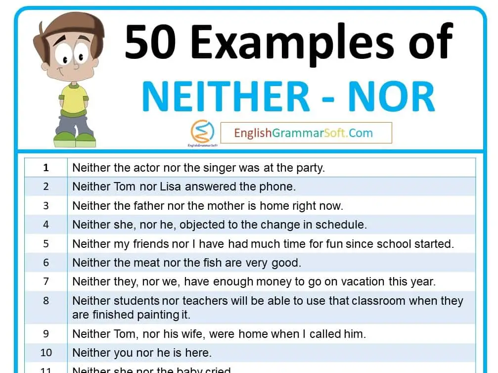 Examples with Neither Nor (50 Sentences) - EnglishGrammarSoft