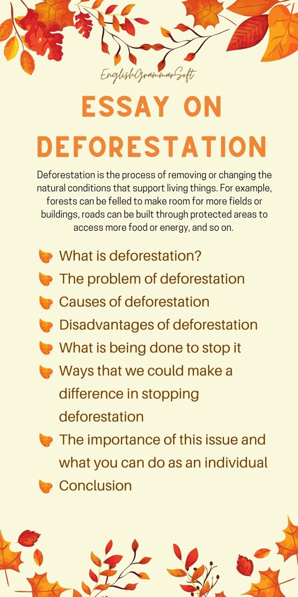 Short Essay on Deforestation with subheadings