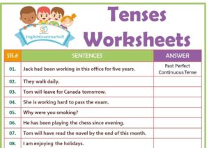 Tenses Worksheet (Mixed Tenses Exercise) with Answer