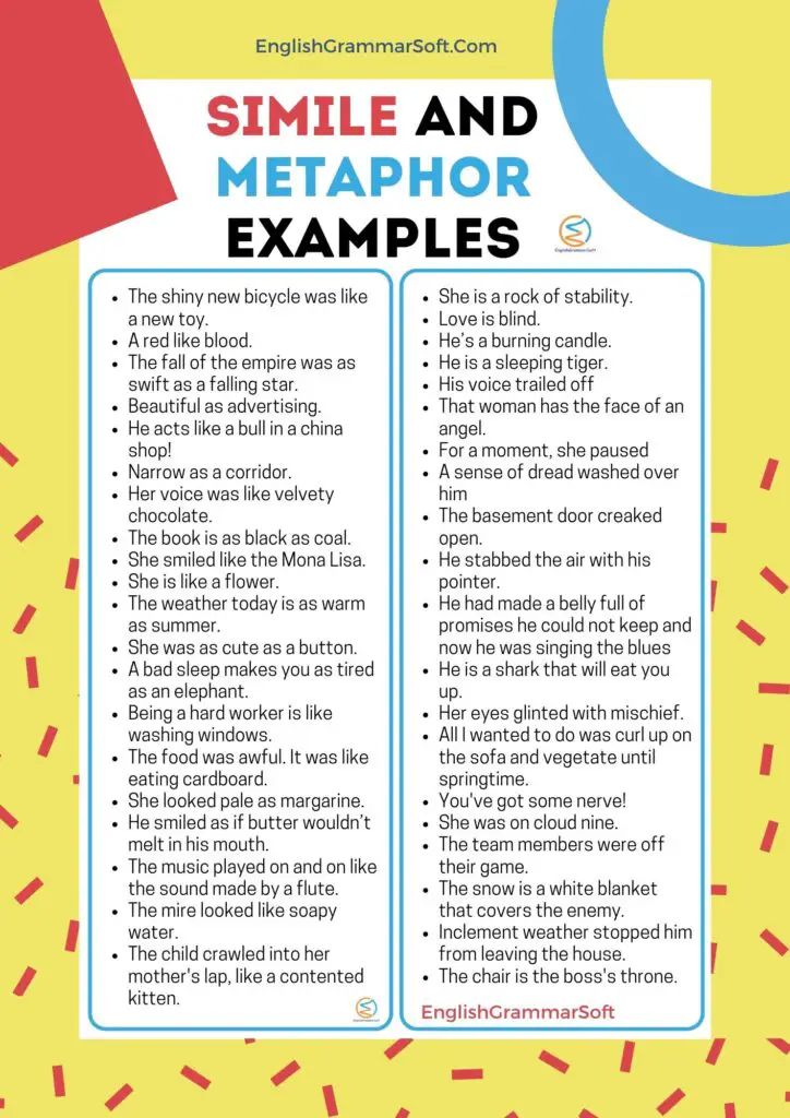 Examples simile Metaphor Examples