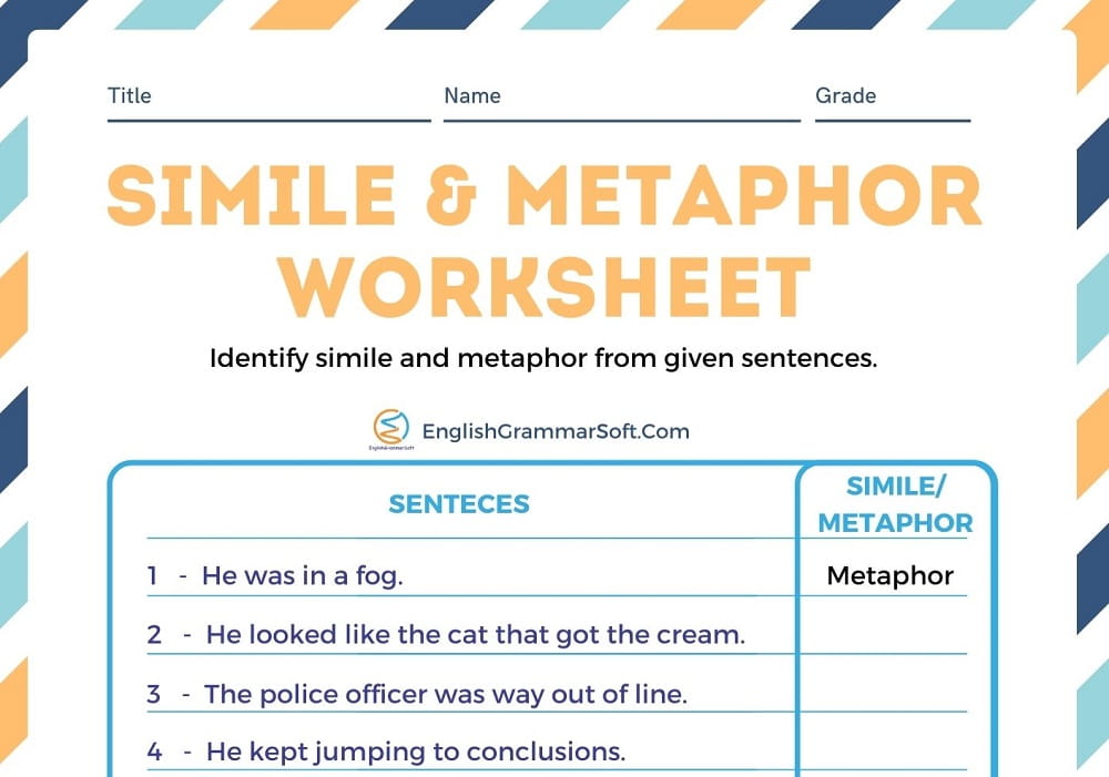 Worksheets On Simile And Metaphor with Answers EnglishGrammarSoft