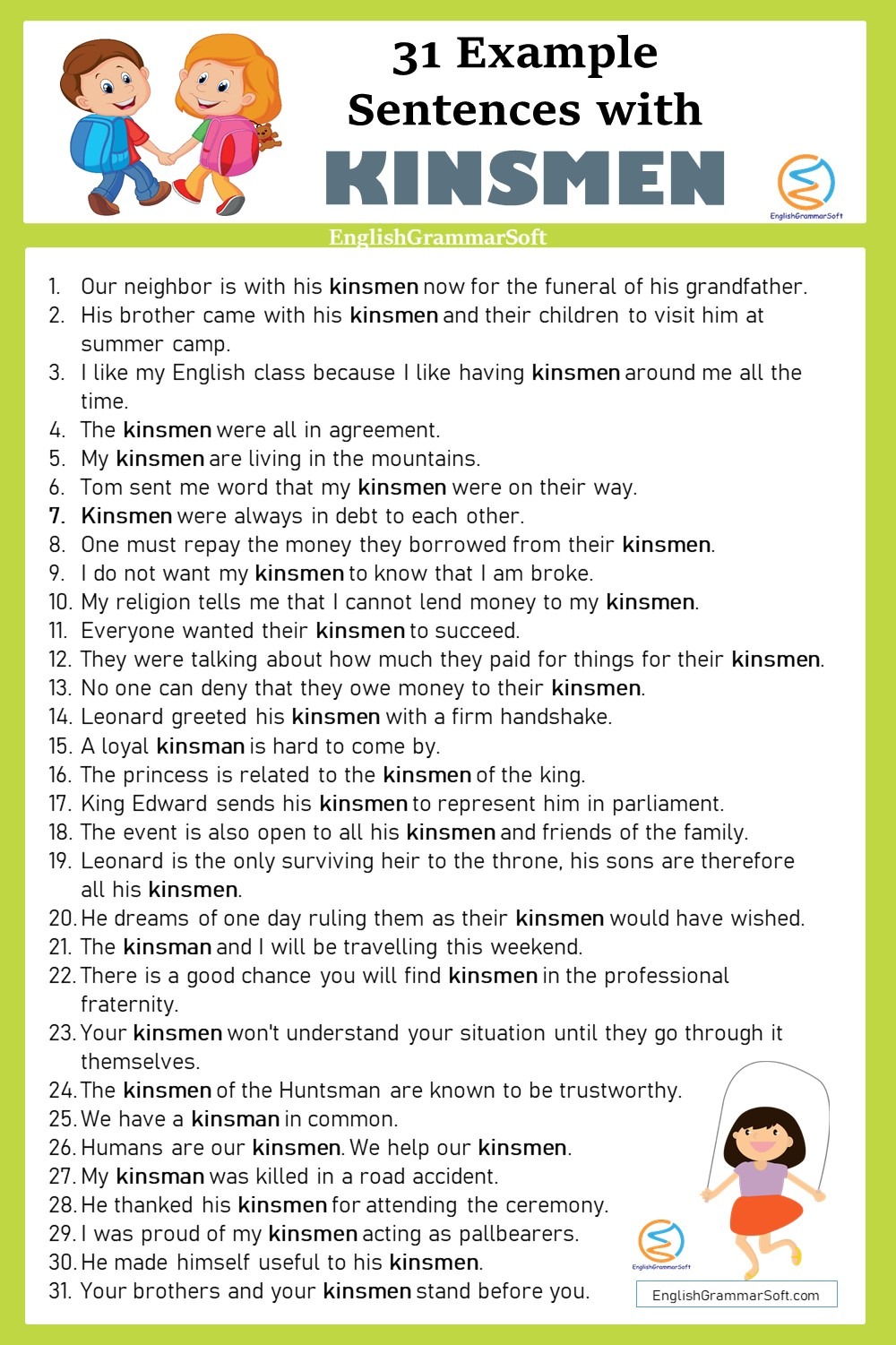 31 Example Sentences with Kinsmen