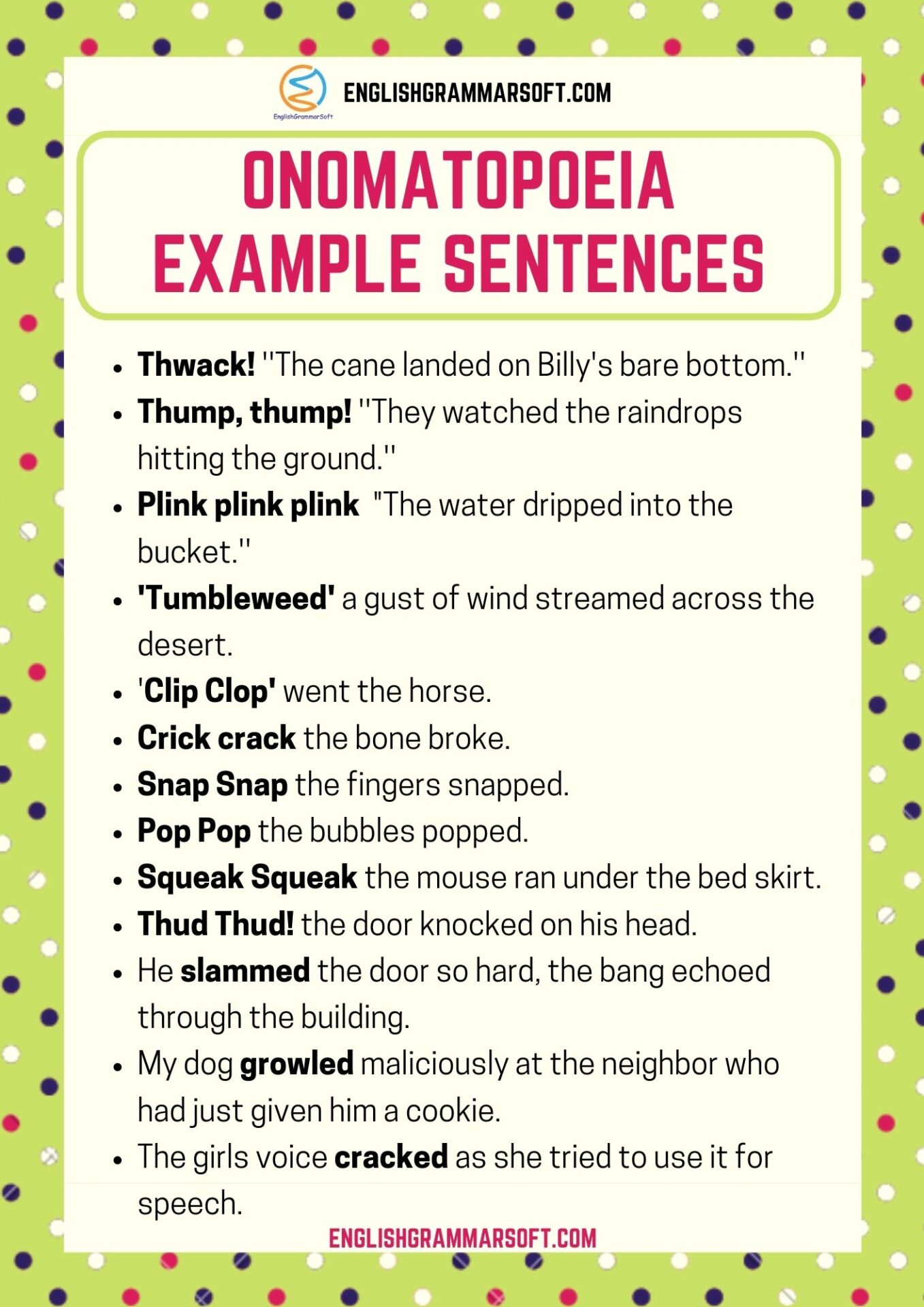 Onomatopoeia Example Sentences Words List A Z EnglishGrammarSoft   Onomatopoeia Example Sentences 