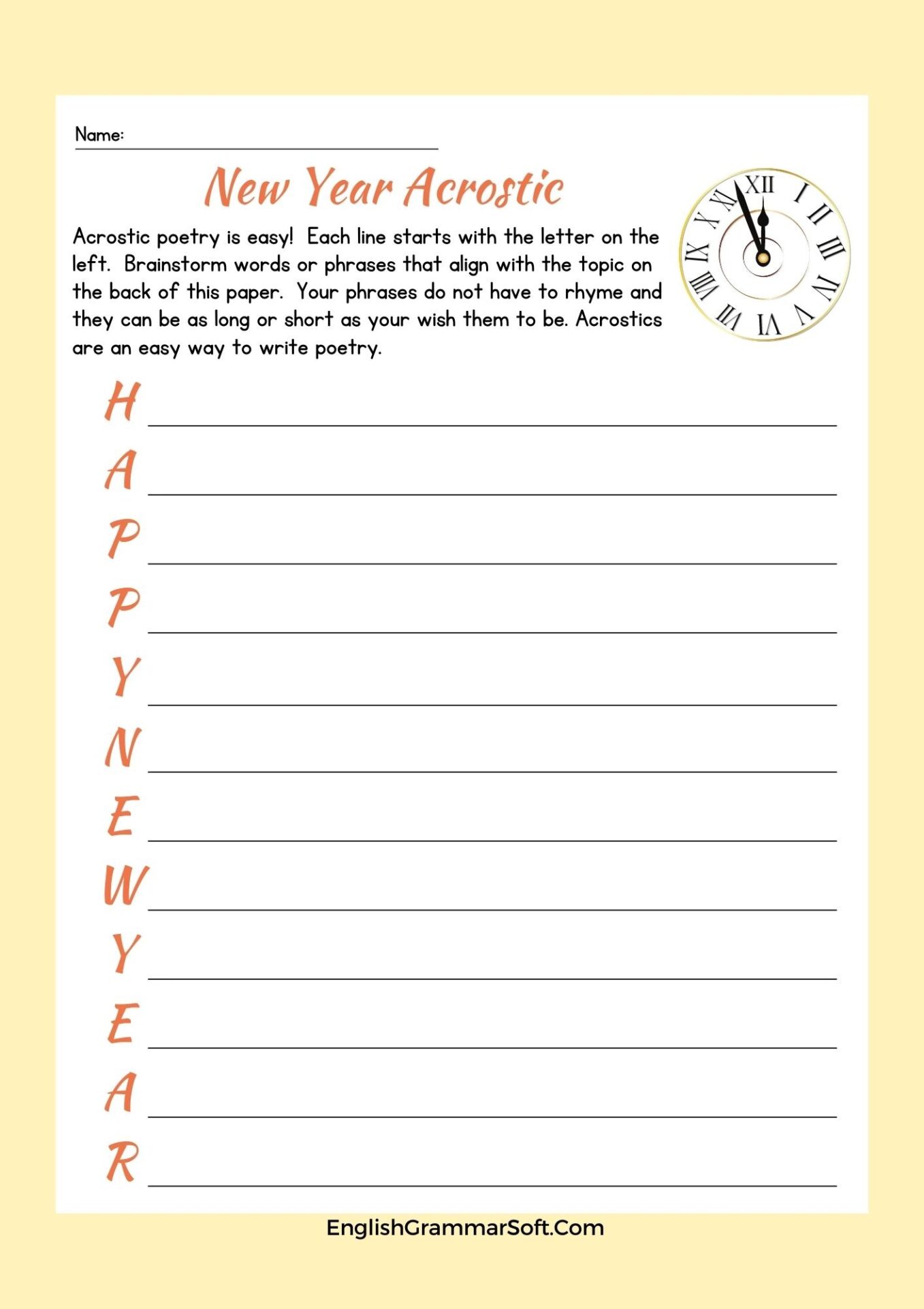 new year acrostic worksheet