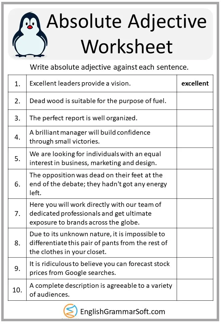 Absolute Adjective Worksheet