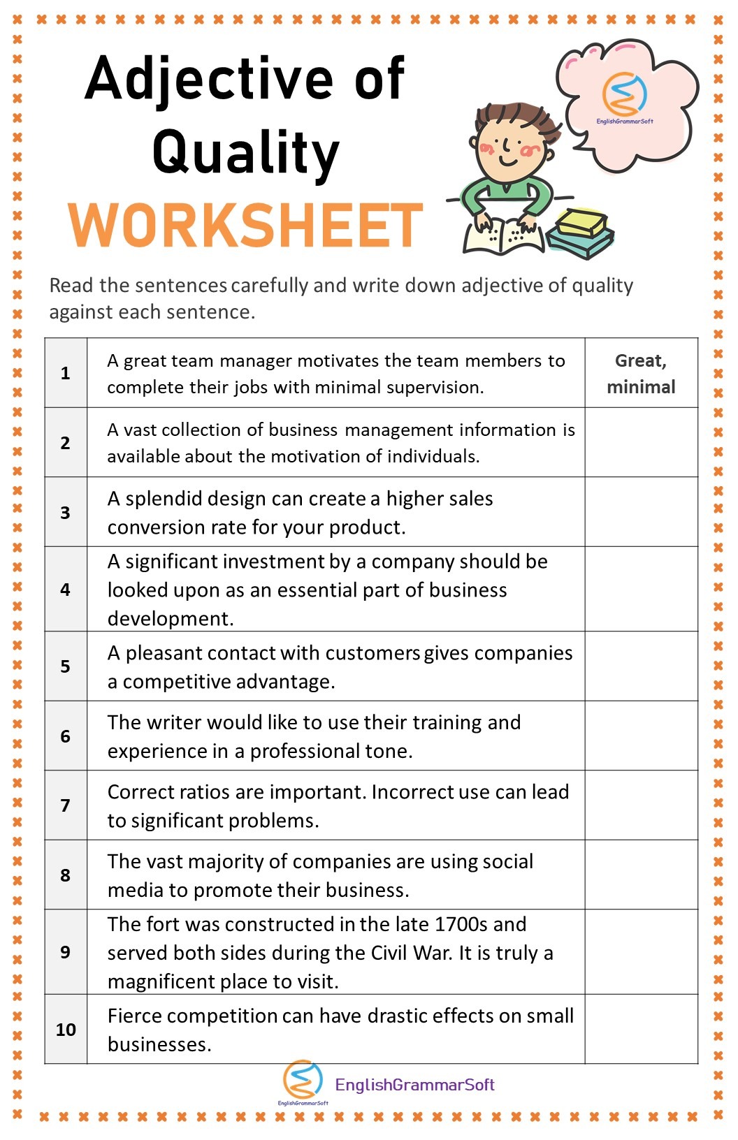 Adjective Of Quality And Quantity Worksheet