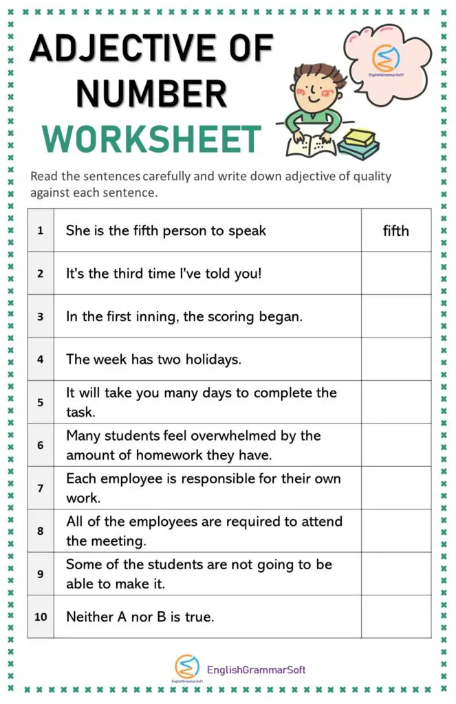 Adjective Of Number Examples List