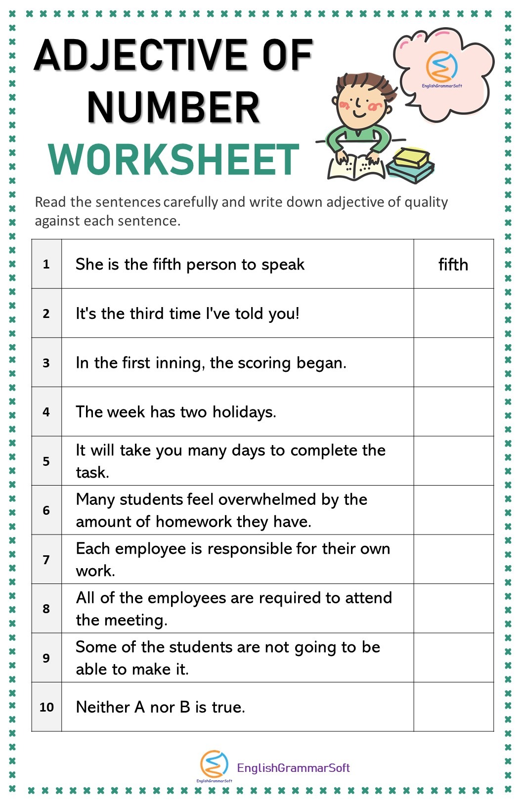 Quantity Adjective Worksheet