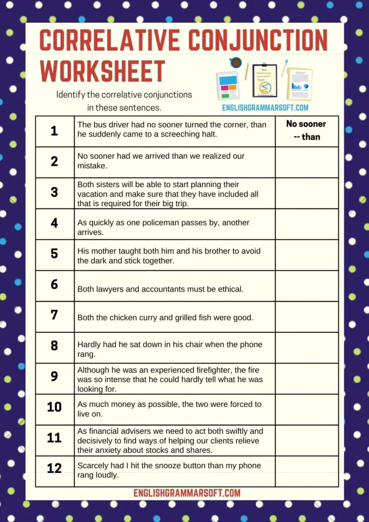 What Is A Correlative Conjunction? Example Sentences & Worksheet ...