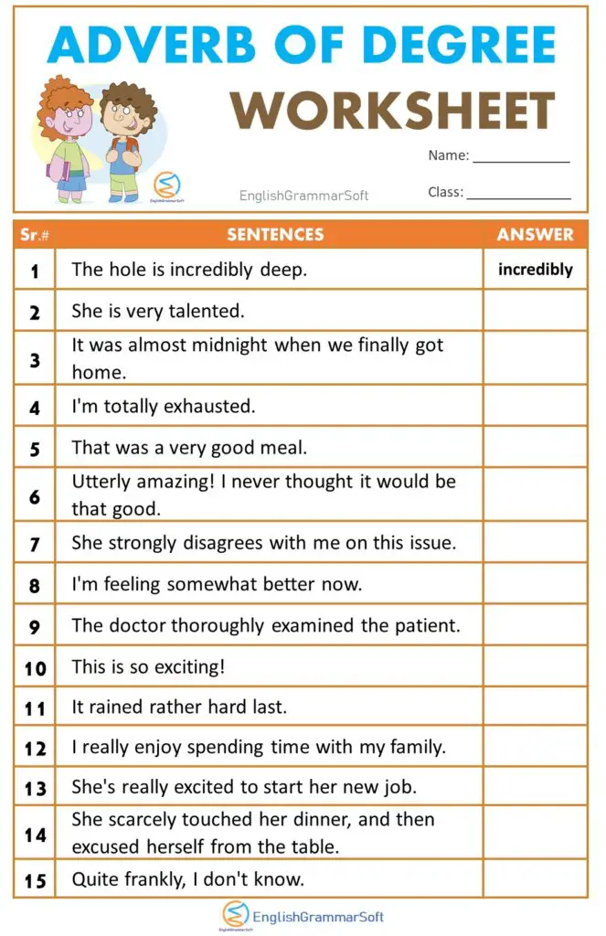 Adverb of Degree (List, 153 Examples & Worksheet) - EnglishGrammarSoft