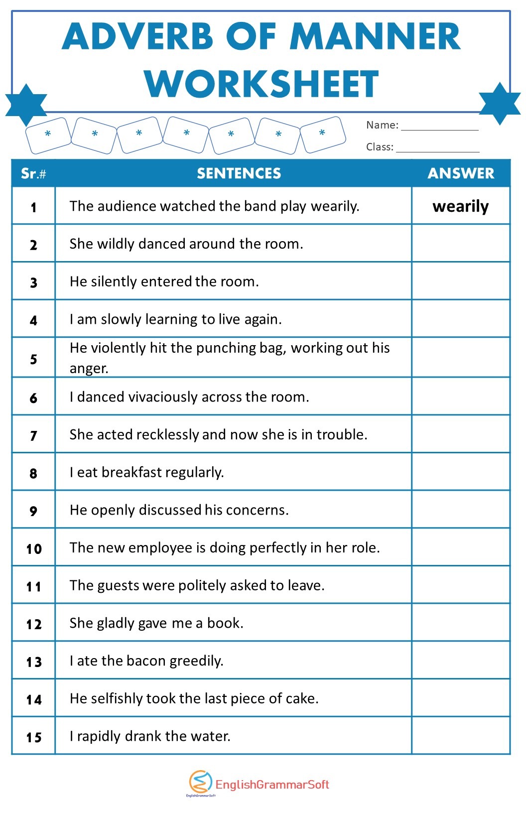 Adverb of Manner Worksheet