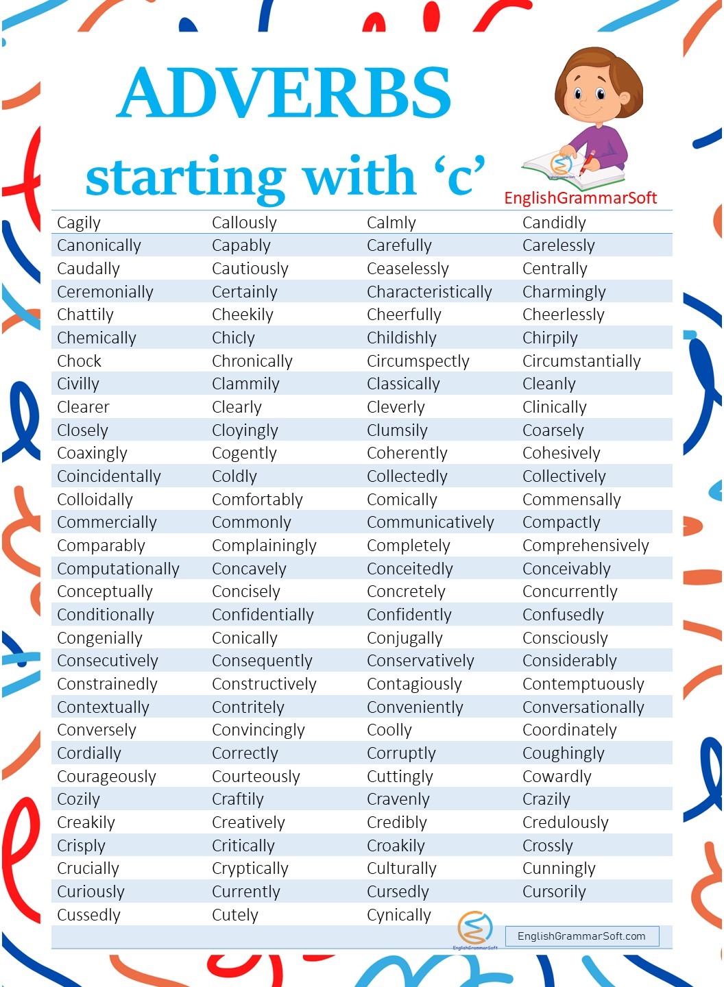 adverbs starting with 'c'