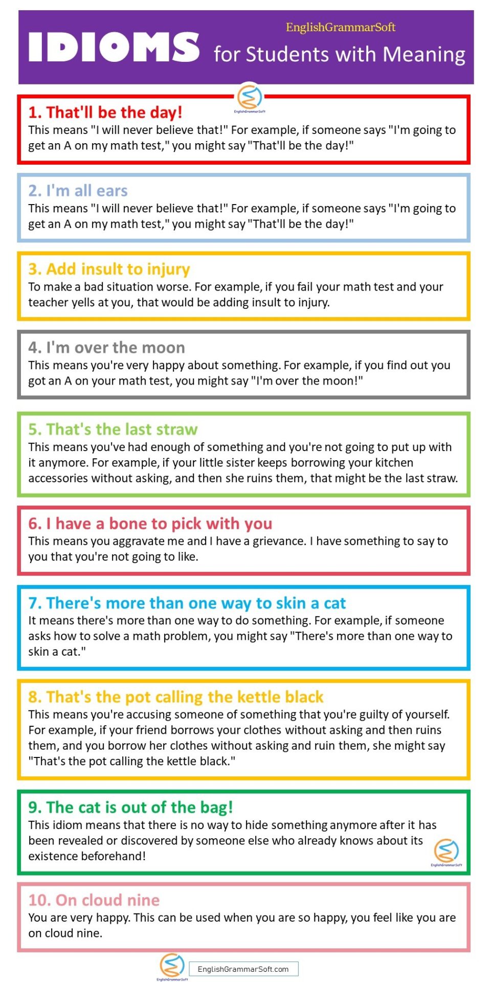 Idioms for Students with Meaning