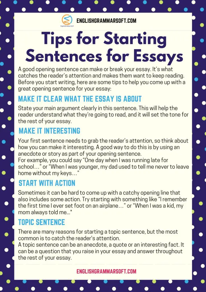 example of a good starting sentence for an essay