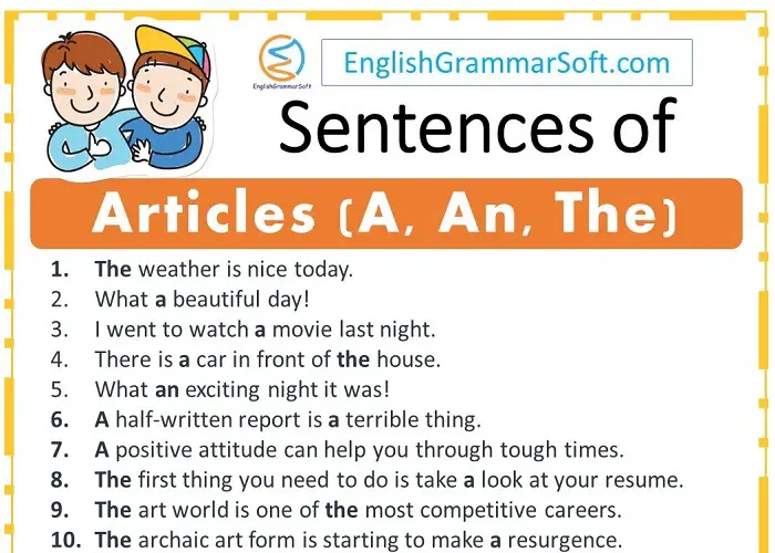 50 Sentences Of Articles A An The Englishgrammarsoft