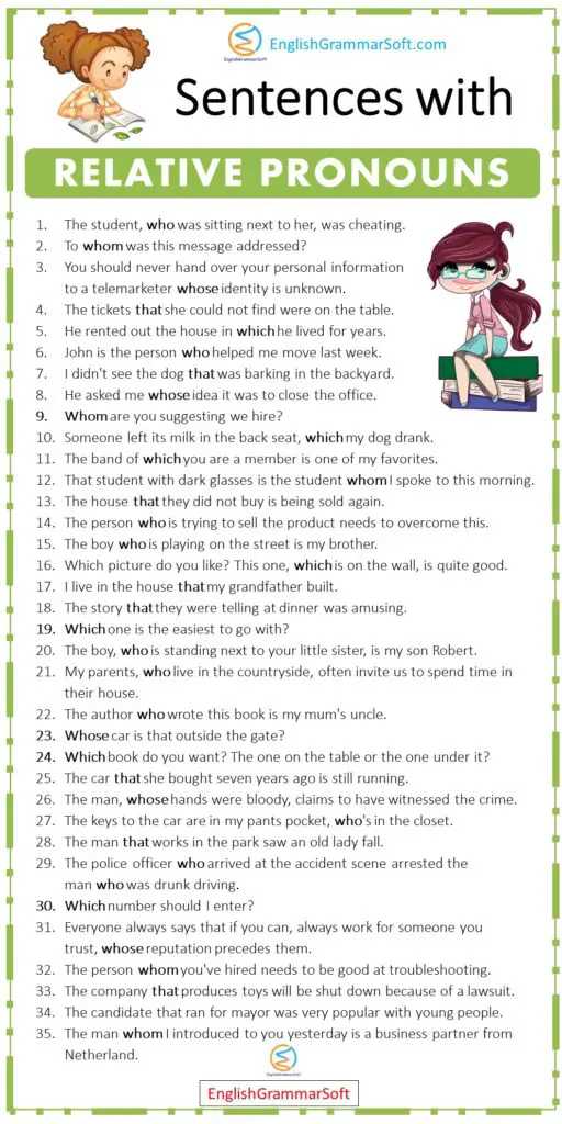 55 Sentences with Relative Pronouns - EnglishGrammarSoft