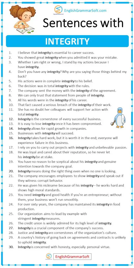 Sentences with Integrity - EnglishGrammarSoft