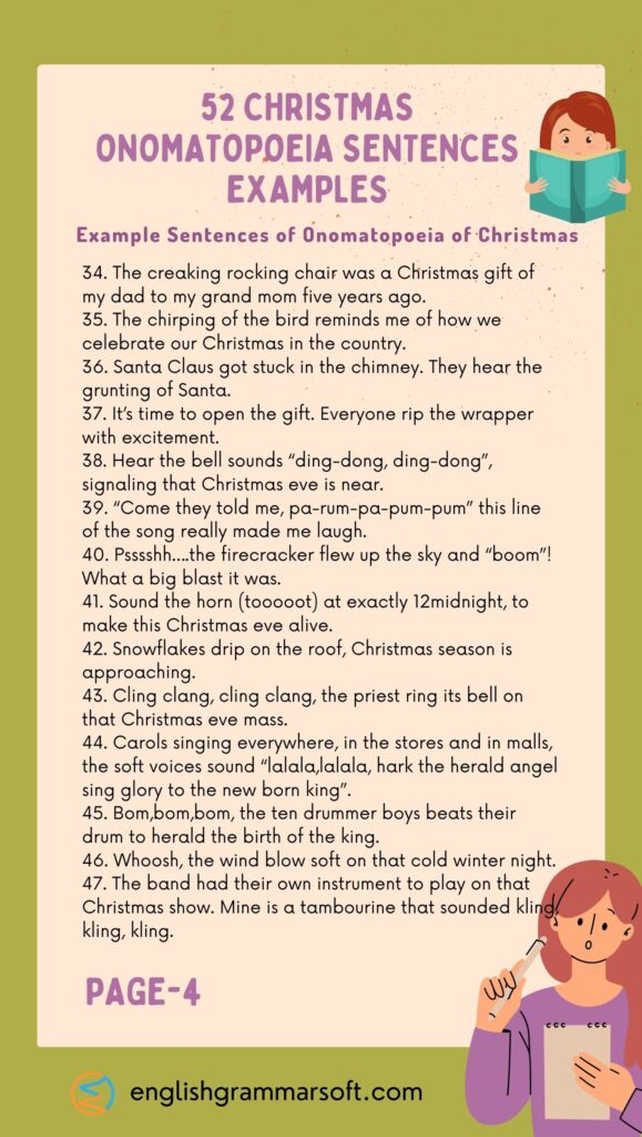 52 Christmas Onomatopoeia Sentences Examples Part 4
