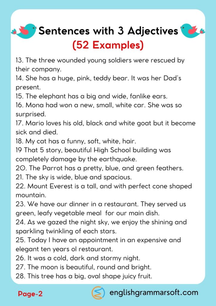 Sentences with 3 Adjectives (52 Examples) Page 2