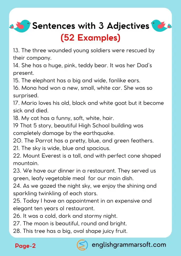 Sentences with 3 Adjectives (52 Examples) Page 2