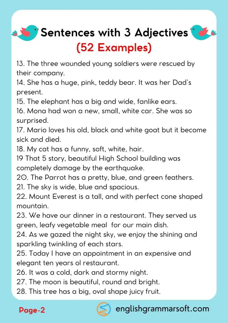 Sentences with 3 Adjectives (52 Examples) - EnglishGrammarSoft