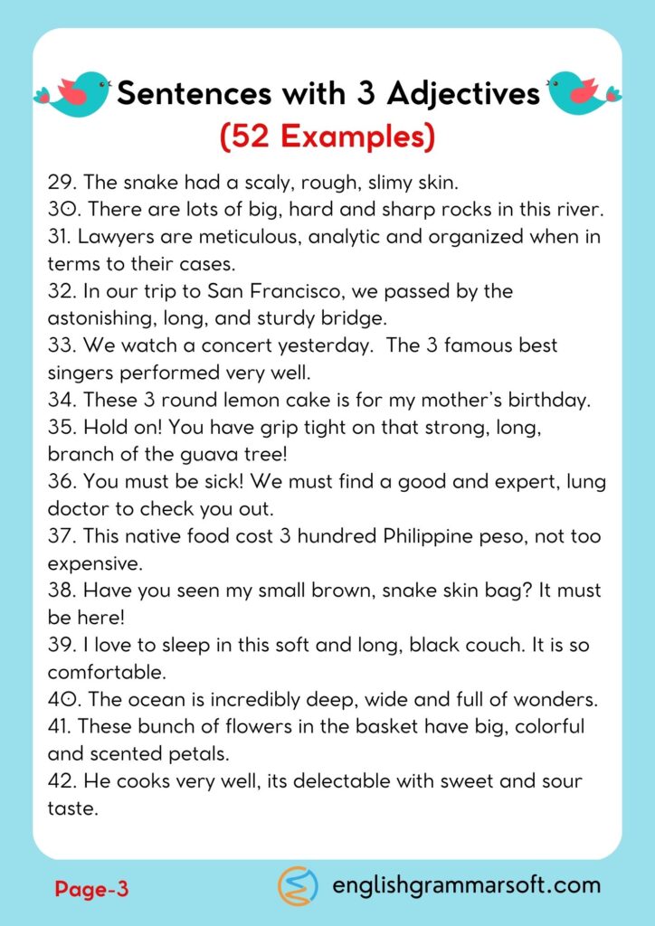 Sentences with 3 Adjectives (52 Examples) Page 3