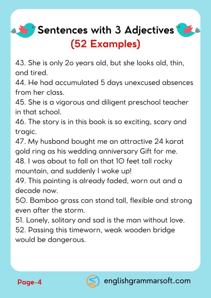 Sentences with 3 Adjectives (52 Examples) Page 4
