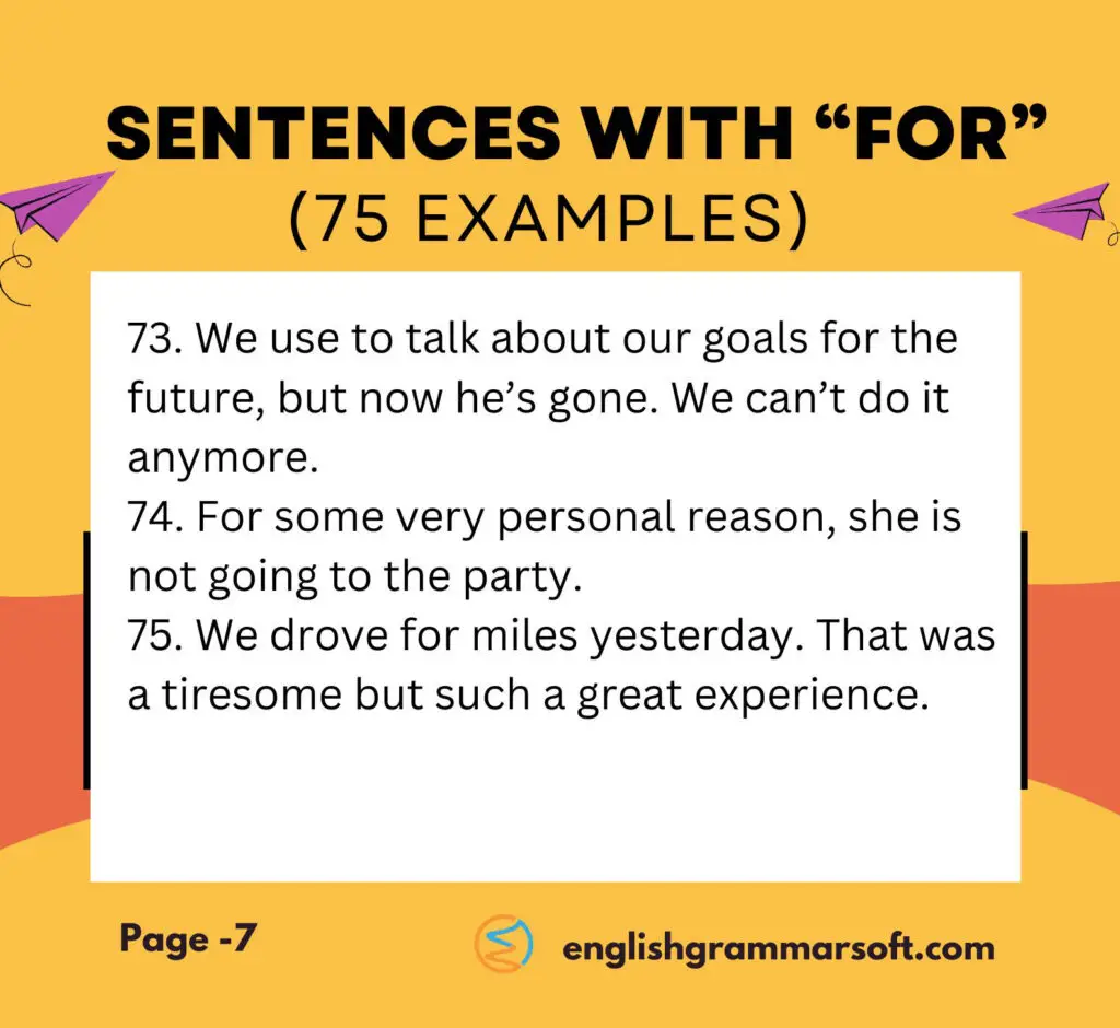 Sentences with for Page 7